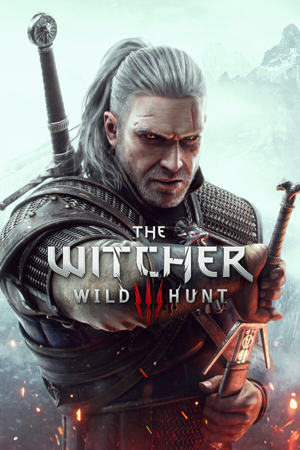 The Witcher 3: Wild Hunt cover, Geralt of Rivia with a sword across his chest